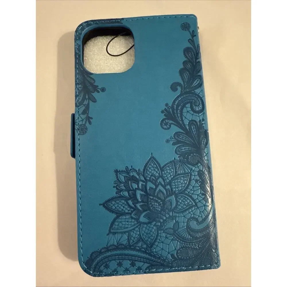 NWT iPhone 14 Faux Leather Phone Case Card Wallet In Peacock Blue